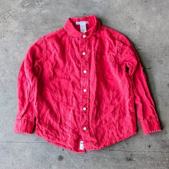 Janie and Jack Kids Red Linen Button Down Shirt size 5 - Picture 1 of 7